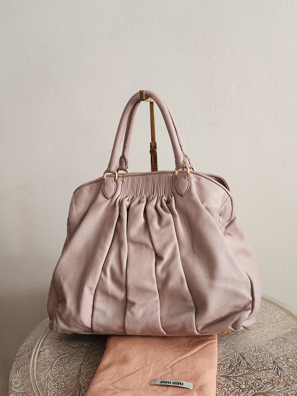 Miu Miu Leather Pleated Satchel